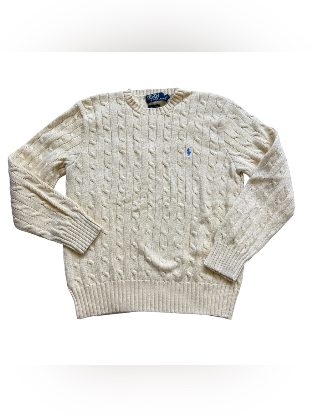 Polo Ralph Lauren M Butter Yellow Cable Knit Cotton Sweater Preppy Heritage Pony - Picture 3 of 11